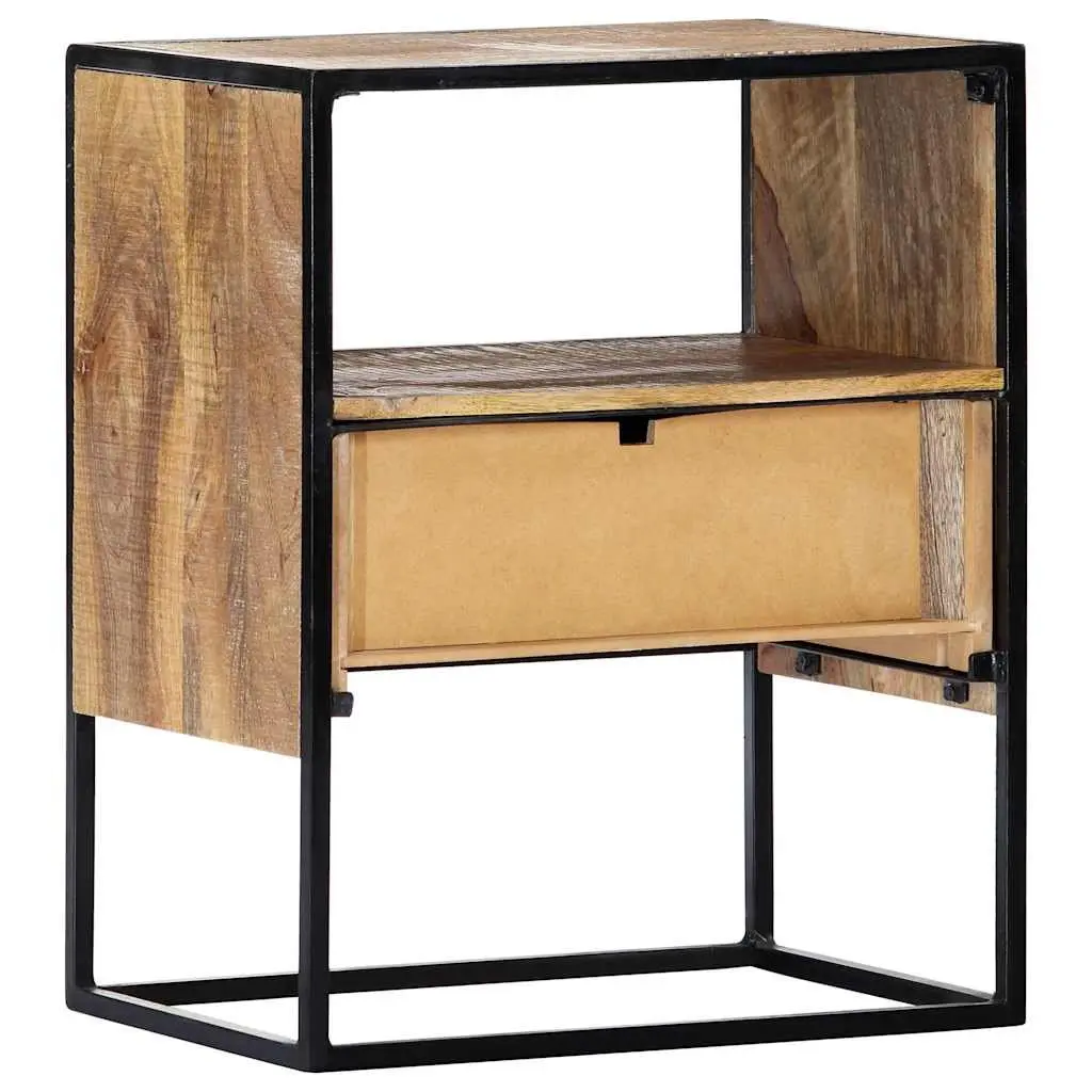 Bedside Table Solid Mango Wood 40x30x50cm Brown with Steel Legs