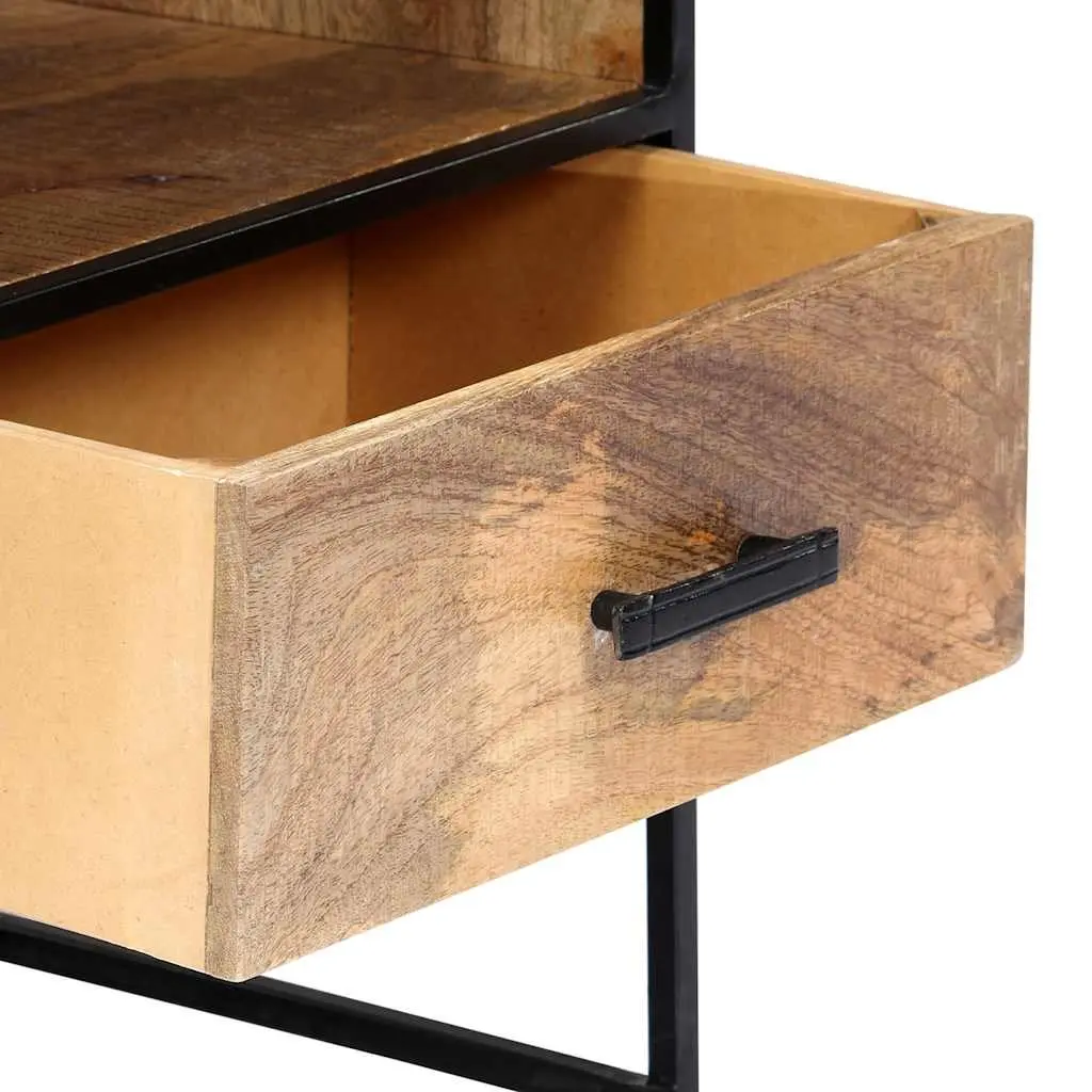Bedside Table Solid Mango Wood 40x30x50cm Brown with Steel Legs