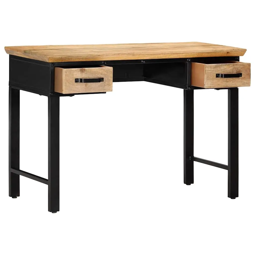 Solid Wood Writing Desk with 2 Drawers, 110x50 cm, Brown