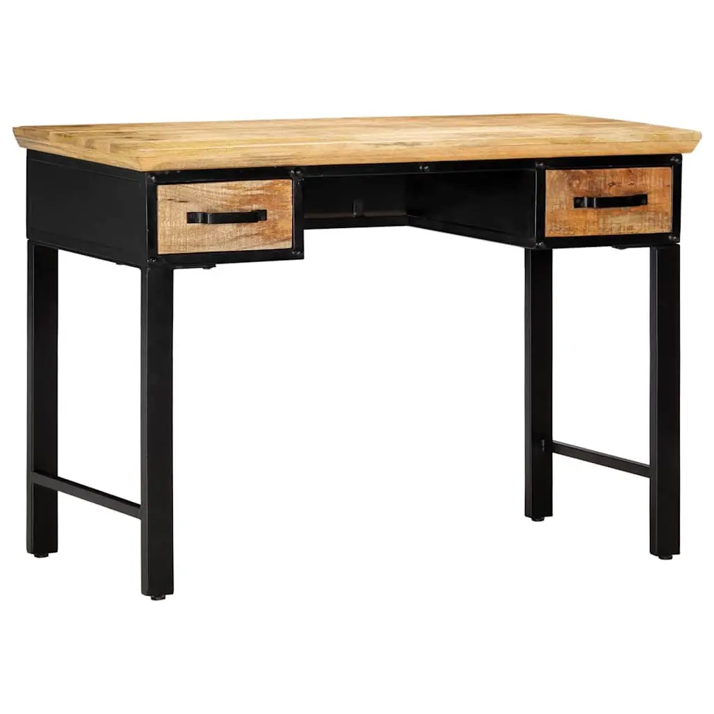 Solid Wood Writing Desk with 2 Drawers, 110x50 cm, Brown