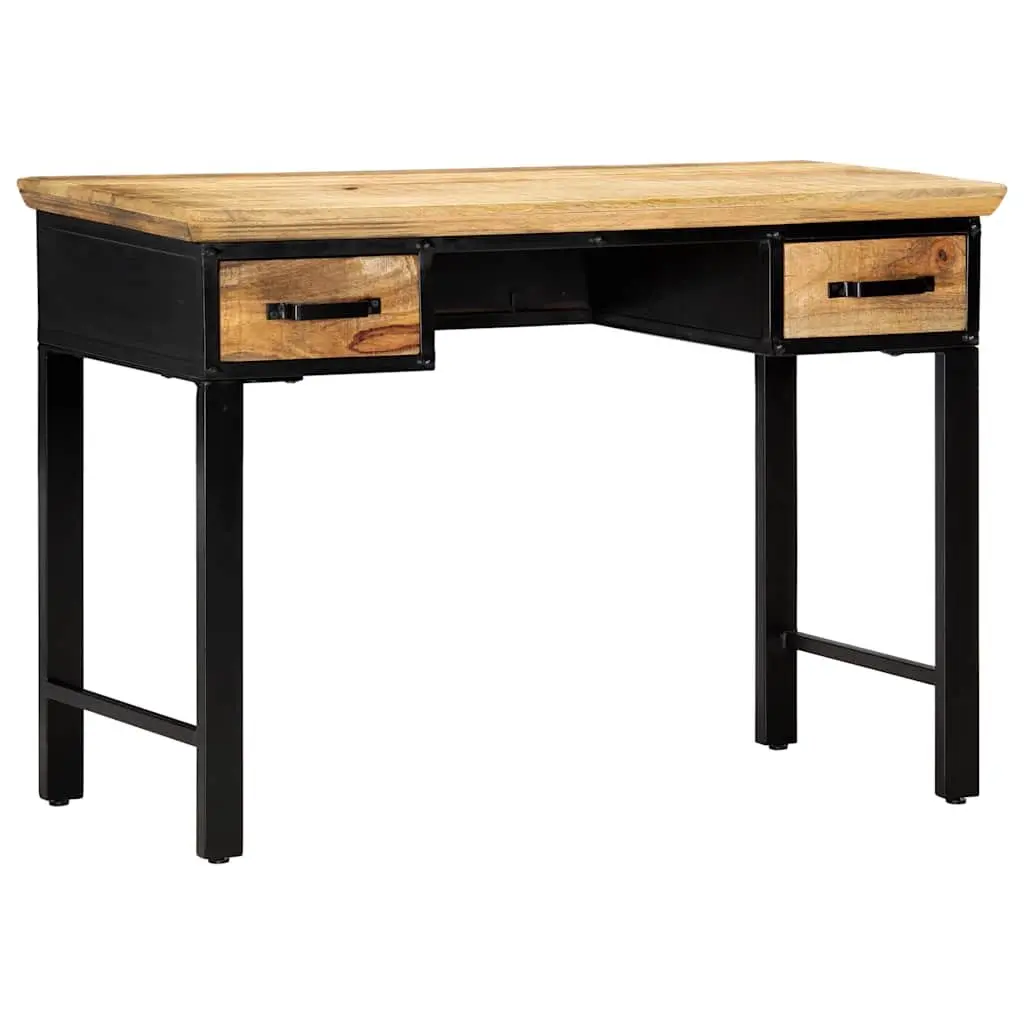 Solid Wood Writing Desk with 2 Drawers, 110x50 cm, Brown