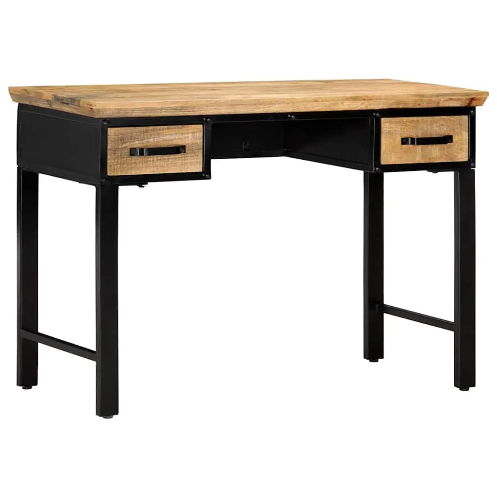 Solid Wood Writing Desk with 2 Drawers, 110x50 cm, Brown