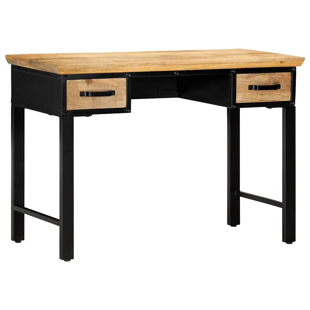 Solid Wood Writing Desk with 2 Drawers, 110x50 cm, Brown