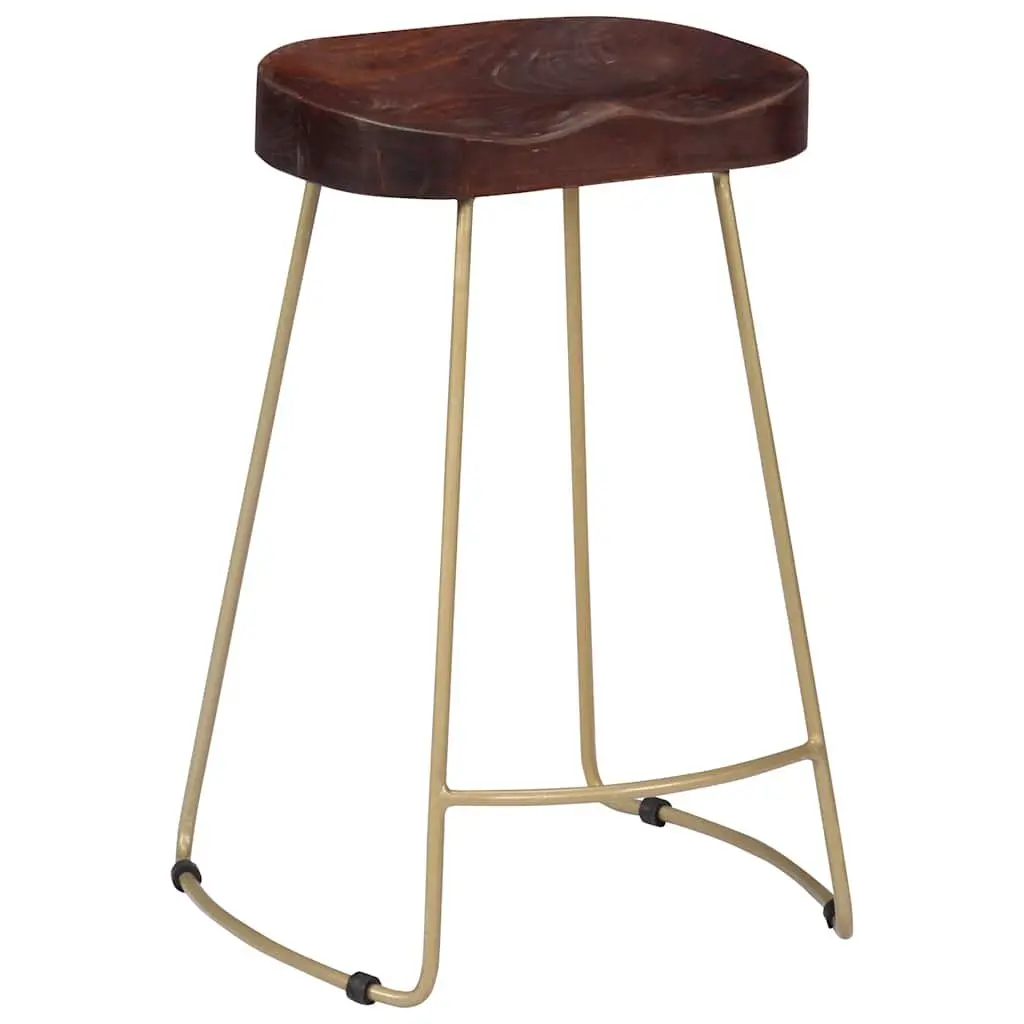Bar Stools 2 pcs Solid Mango Wood Retro Vintage Kitchen Counter Dining Chair Set