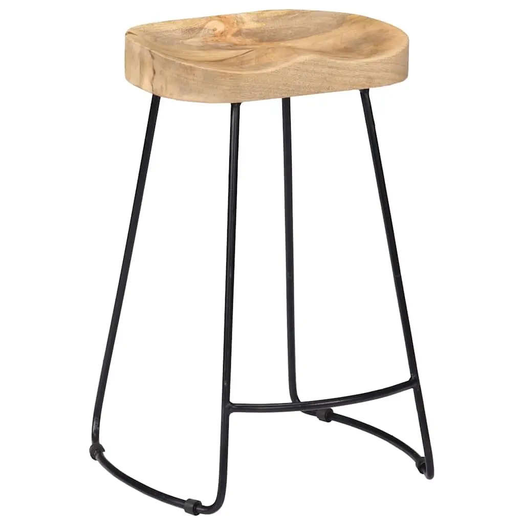 Bar Stools Solid Mango Wood Brown Retro Vintage 2 Piece
