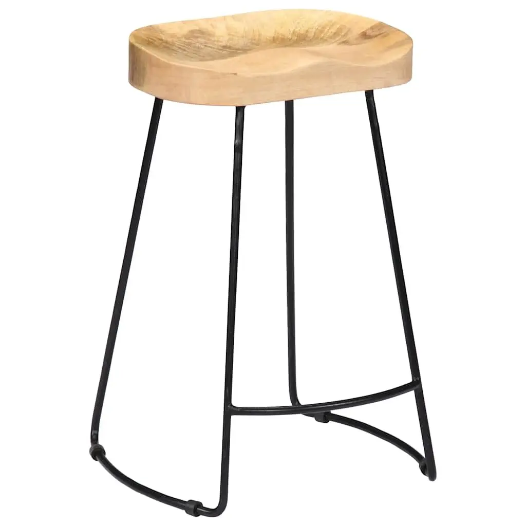 Bar Stools Solid Mango Wood Brown Retro Vintage 2 Piece