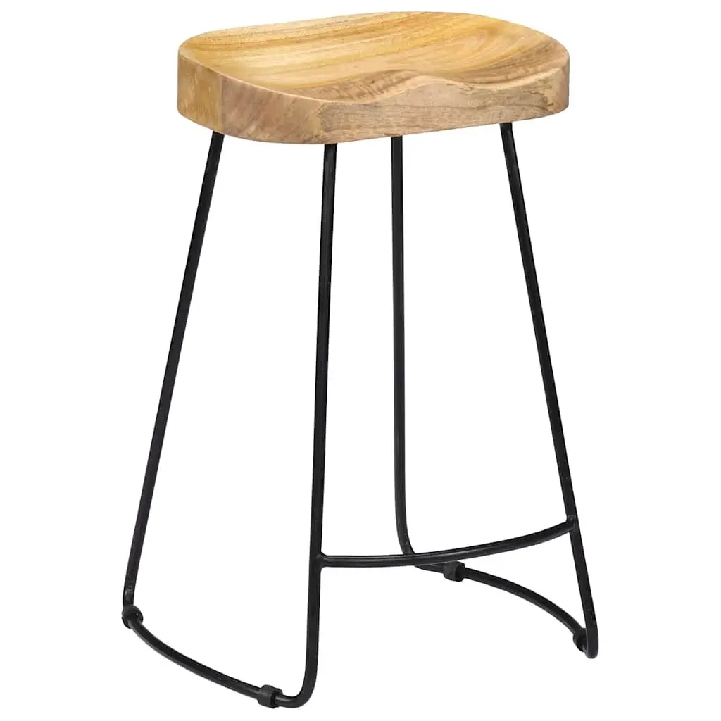 Bar Stools Solid Mango Wood Brown Retro Vintage 2 Piece