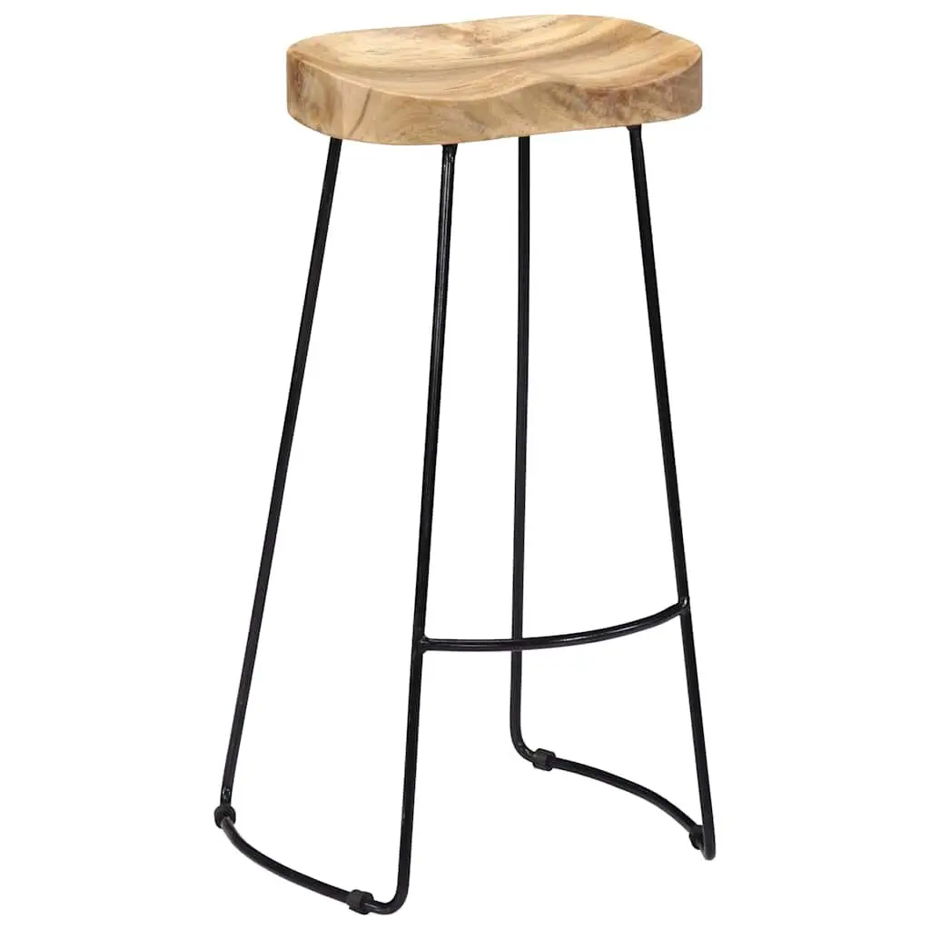 Bar Stools 2 pcs Solid Mango Wood Retro Vintage Wooden Kitchen Counter Seat