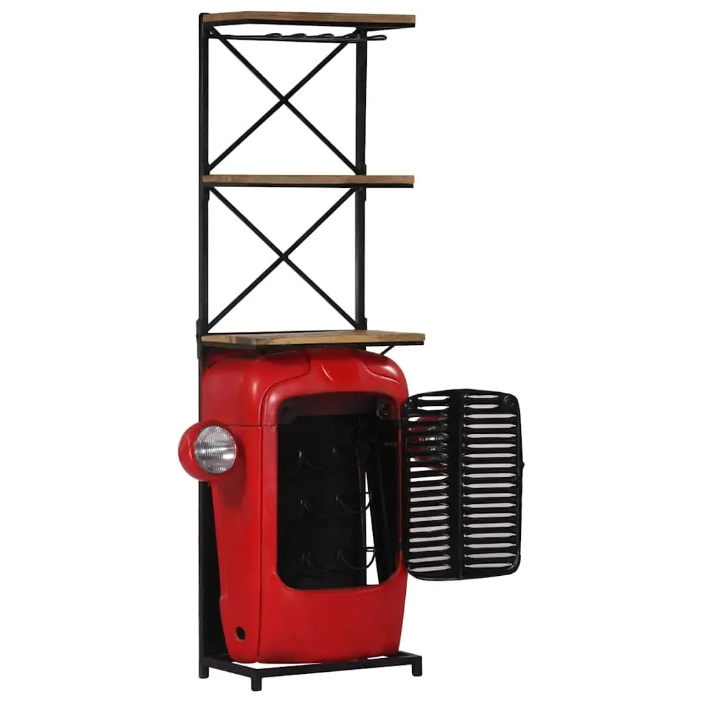 Solid Mango Wood Tractor Wine Cabinet 49x31x172cm Red 2 Shelves 9 Bottle Holders