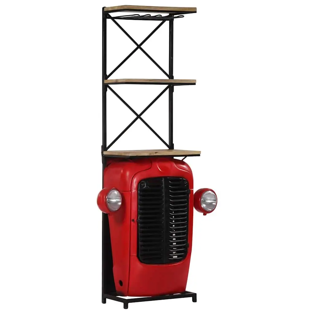 Solid Mango Wood Tractor Wine Cabinet 49x31x172cm Red 2 Shelves 9 Bottle Holders