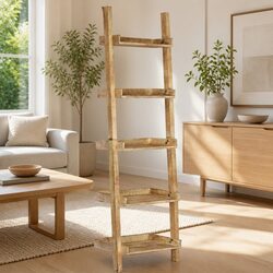 Sturdy 5-Tier Brown Ladder Shelf for Storage and Display
