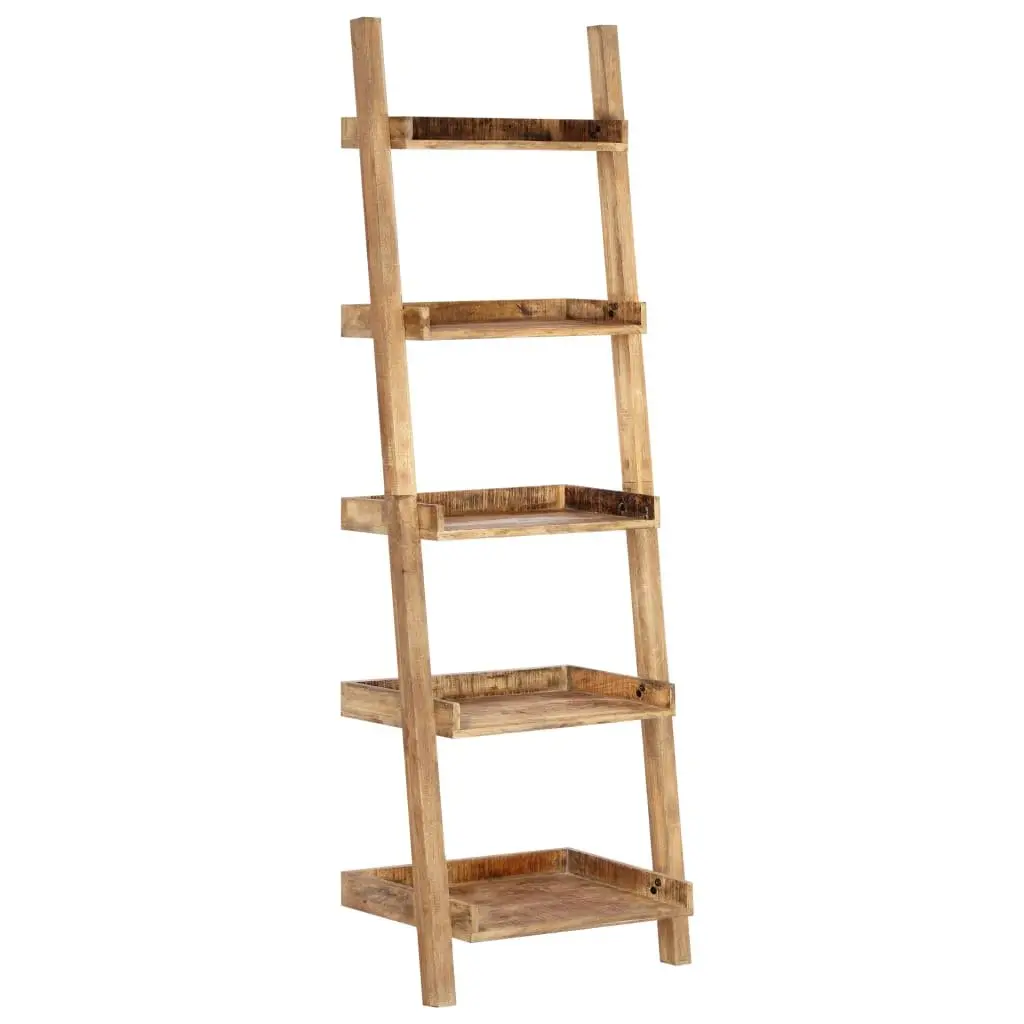 Ladder Shelf Solid Mango Wood 5-Tier Brown Display Rack
