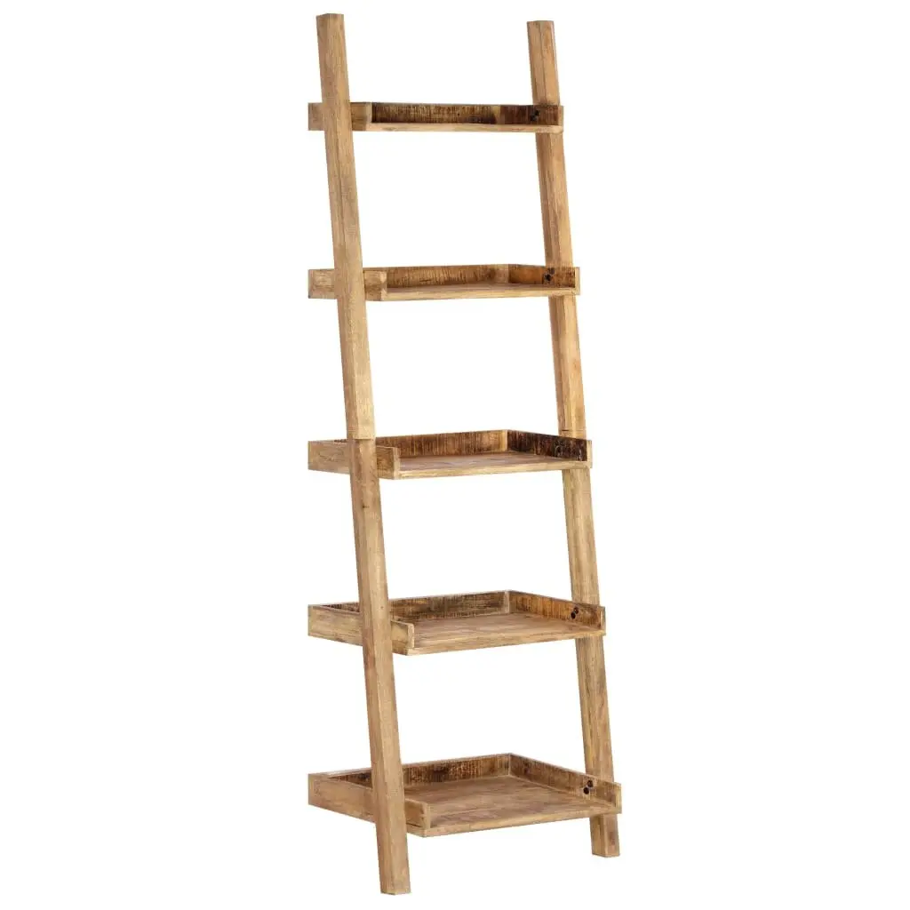 Ladder Shelf Solid Mango Wood 5-Tier Brown Display Rack