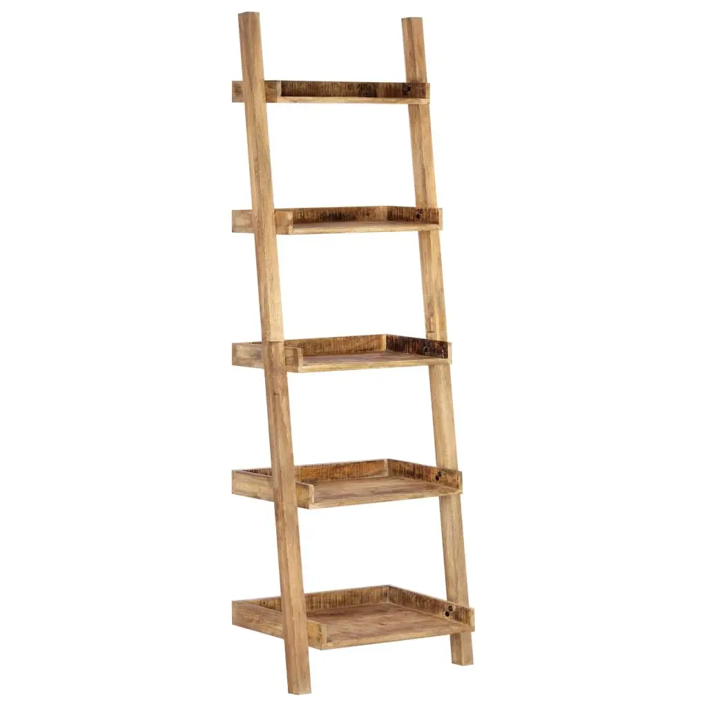 Ladder Shelf Solid Mango Wood 5-Tier Brown Display Rack