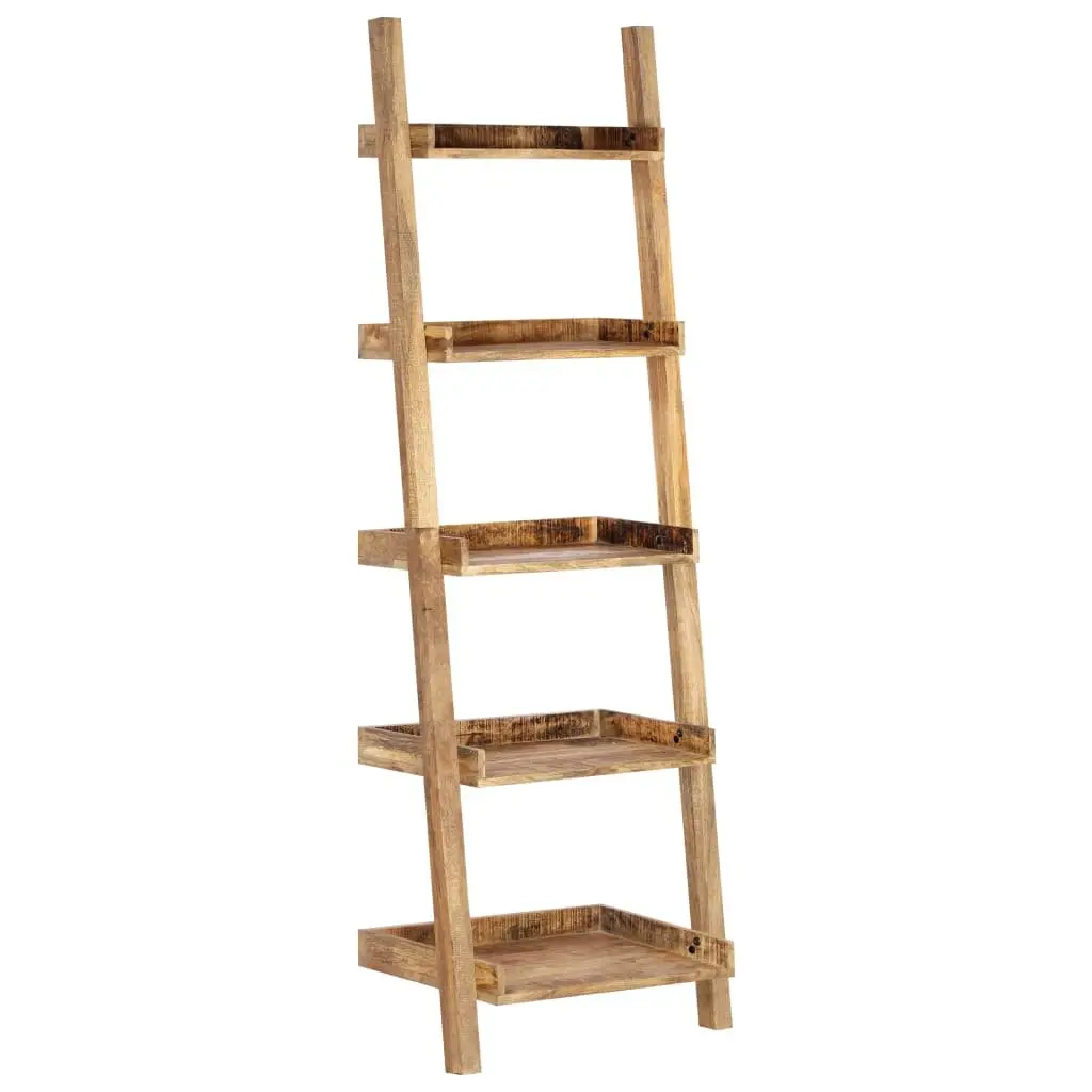 Ladder Shelf Solid Mango Wood 5-Tier Brown Display Rack