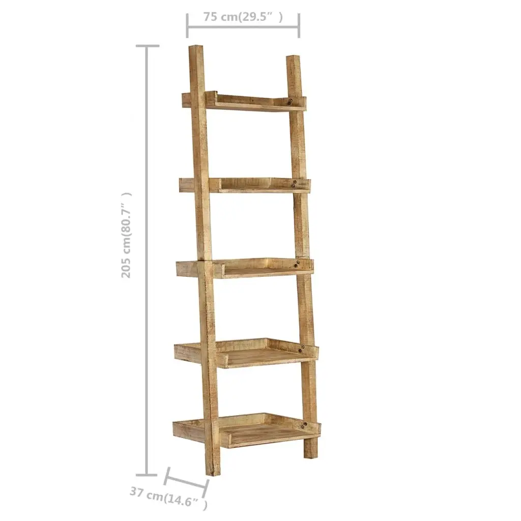 Ladder Shelf Solid Mango Wood 5-Tier Brown Display Rack