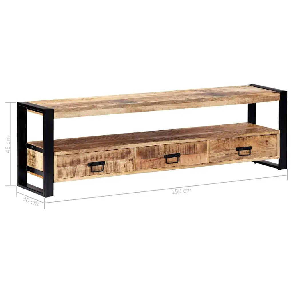TV Cabinet Solid Mango Wood 150x30x45 cm Brown Rustic Lowboard Storage Drawers