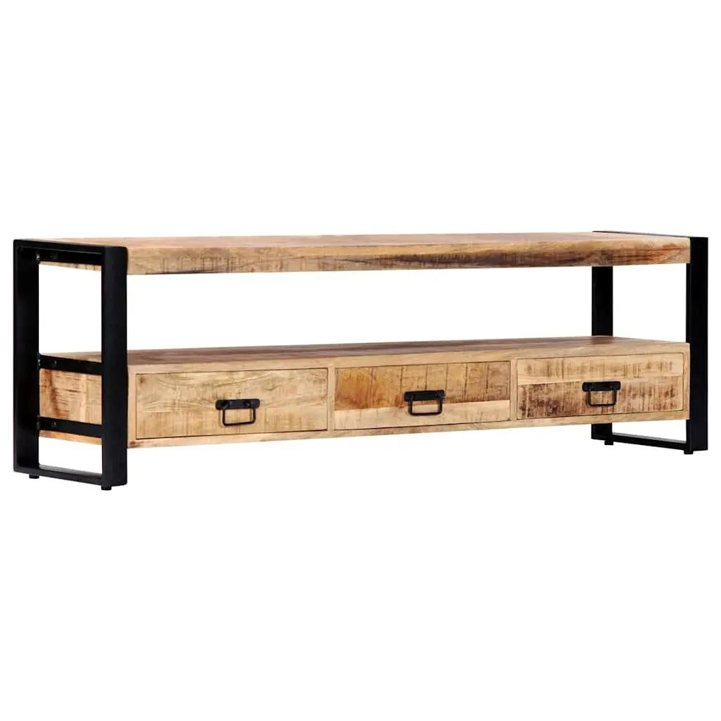 TV Cabinet Solid Mango Wood 150x30x45 cm Brown Rustic Lowboard Storage Drawers