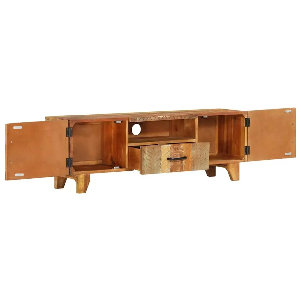 TV Cabinet Solid Reclaimed Wood 120x30x40 cm Brown Hand Carved Doors Drawer Storage