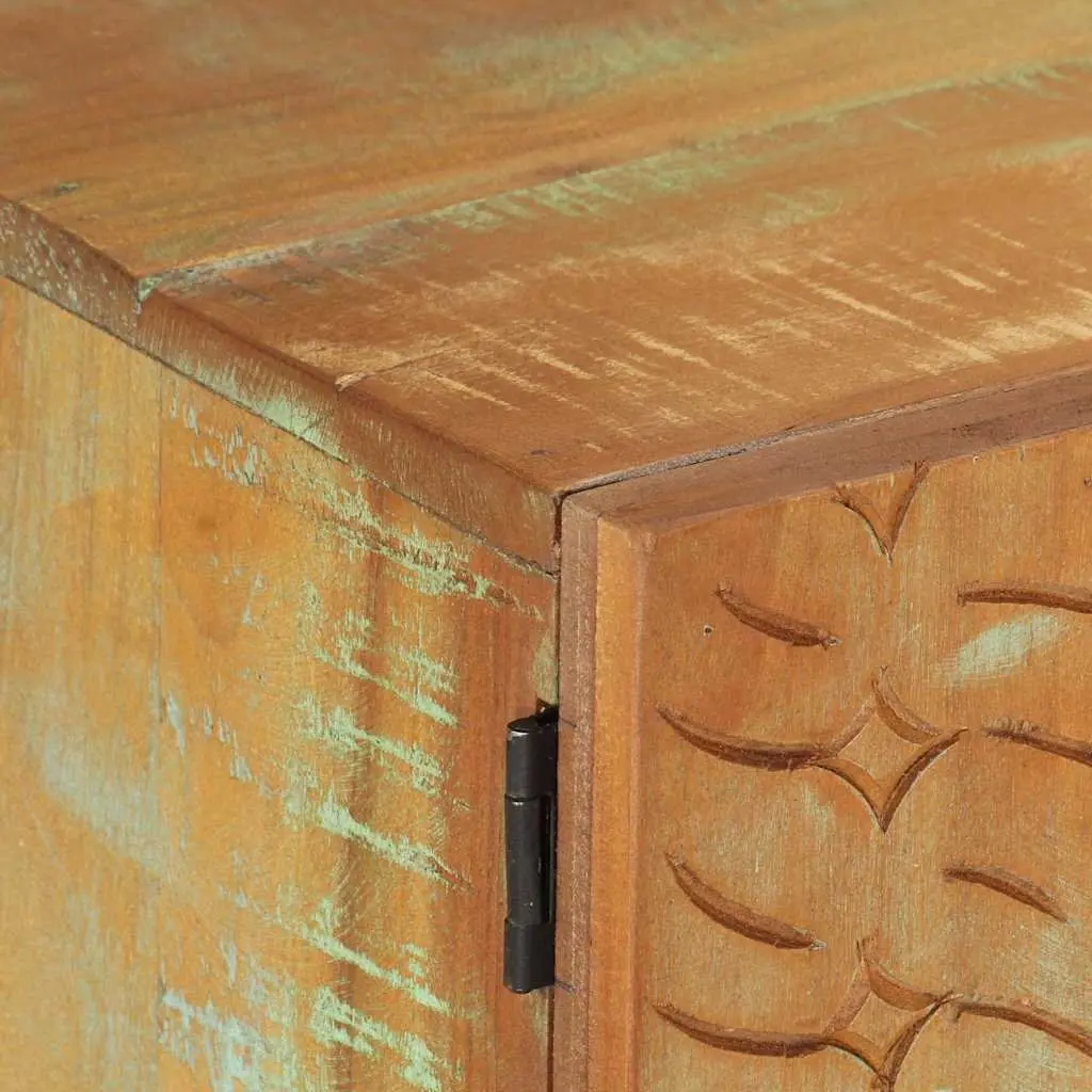 TV Cabinet Solid Reclaimed Wood 120x30x40 cm Brown Hand Carved Doors Drawer Storage