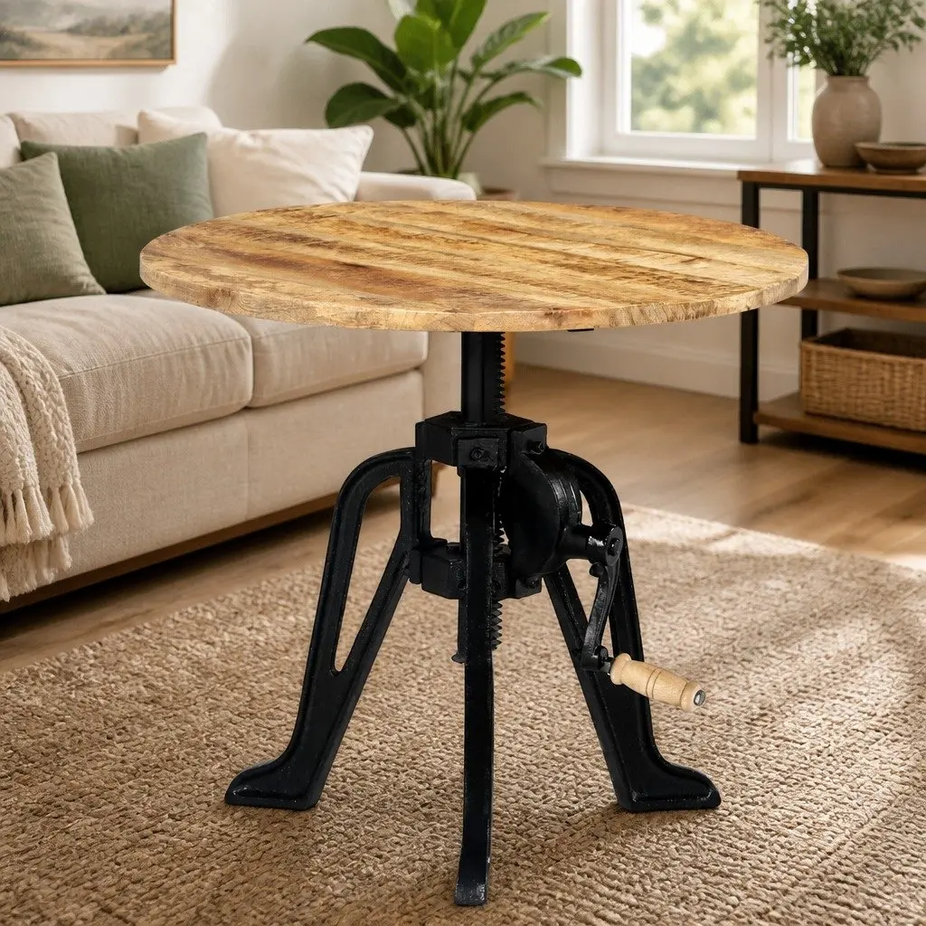 Adjustable Height Side Table with Solid Mango Wood