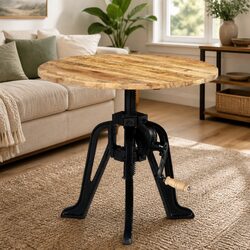 Adjustable Height Side Table with Solid Mango Wood
