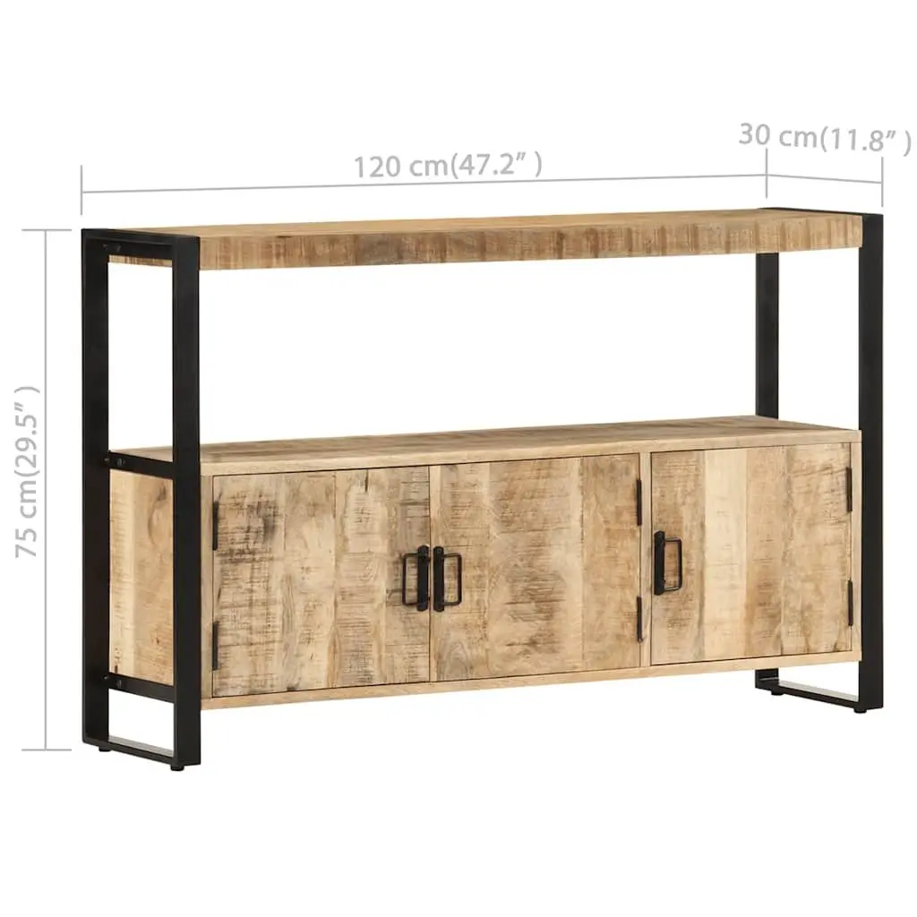 Solid Mango Wood Side Cabinet with Steel Frame