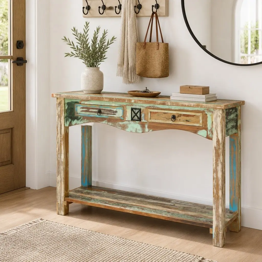 End Table Console Cabinet 120x40x75cm Reclaimed Wood