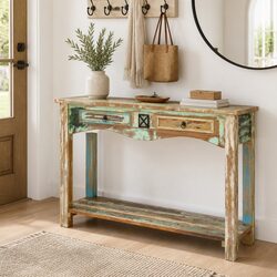 End Table Console Cabinet 120x40x75cm Solid Reclaimed Wood Drawers Shelf
