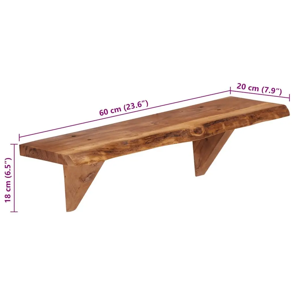 Wall Shelves Solid Acacia Wood 60x20x18 cm Brown Rustic Display Storage 2 Piece