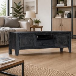 Black Solid Mango Wood TV Cabinet 118x30x40cm