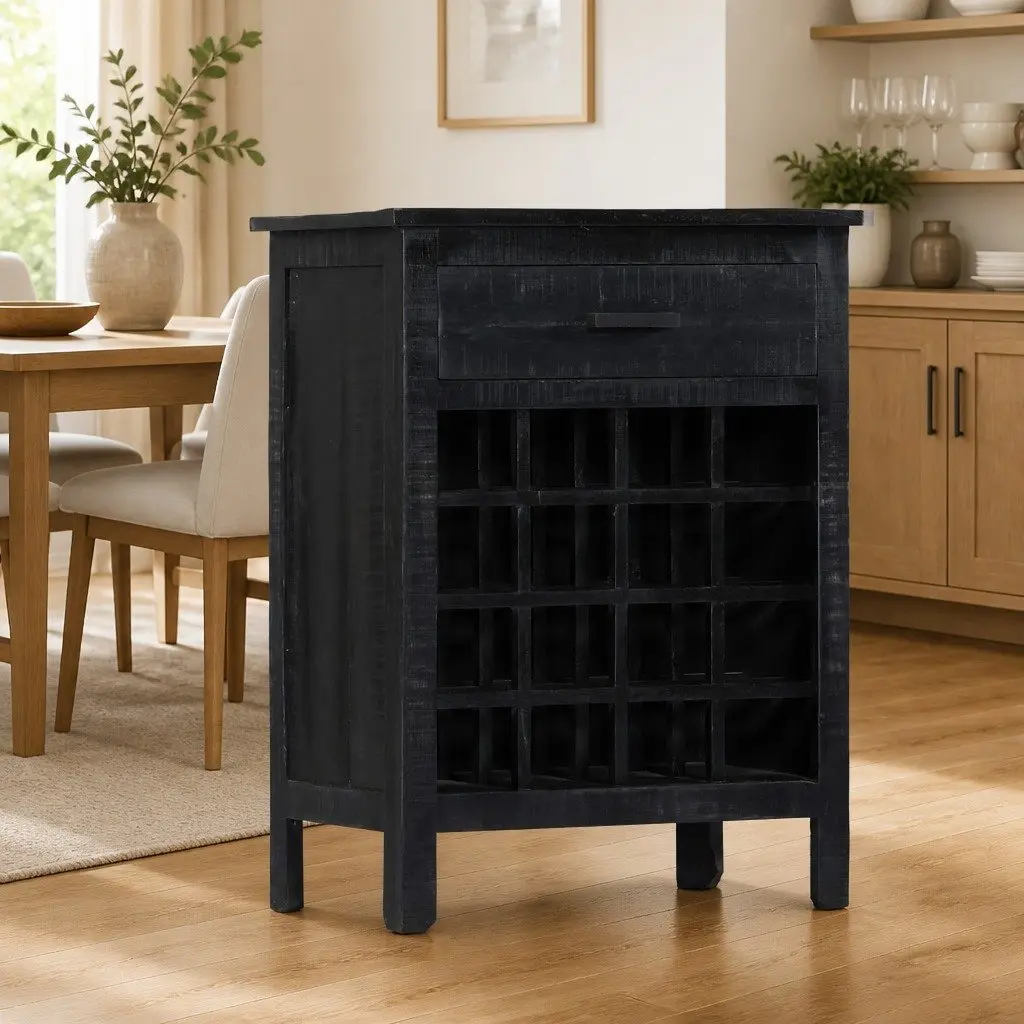 Wine Rack Solid Mango Wood Black 56x35x75cm