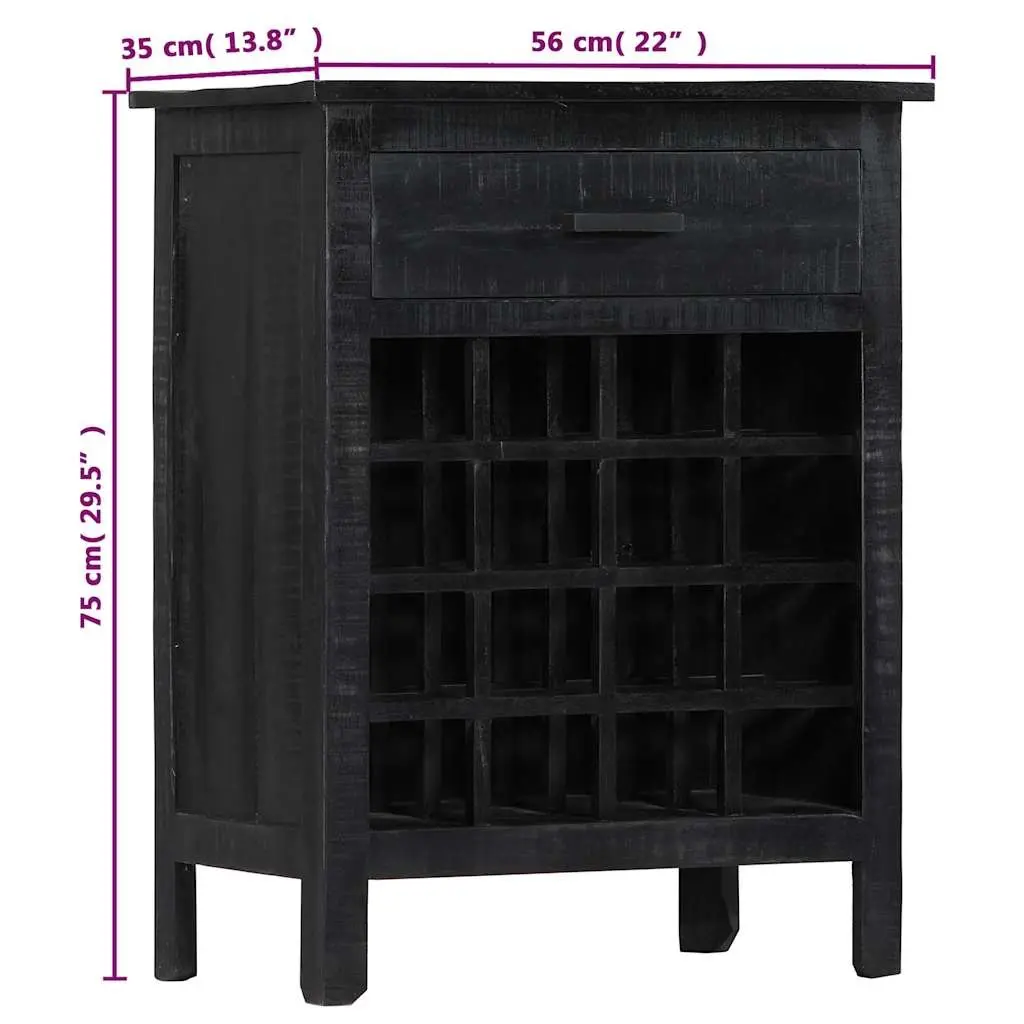 Wine Rack Solid Mango Wood Black 56x35x75cm