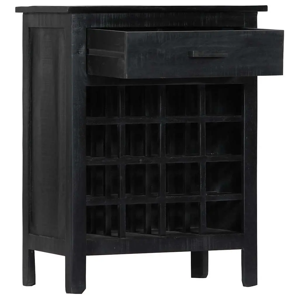 Wine Rack Solid Mango Wood Black 56x35x75cm