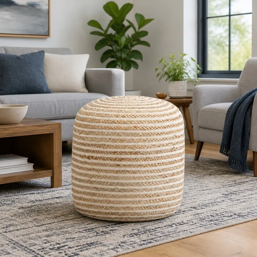 Jute Pouffe Footstool 40x45cm Brown