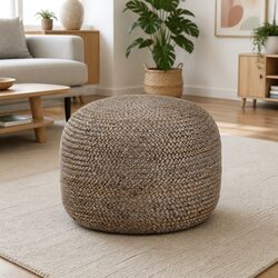 Handmade Pouffe Footstool Grey Braided Jute Foam Filled Relaxation Foot Rest
