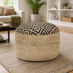 Black Braided Jute Handmade Pouffe Footstool