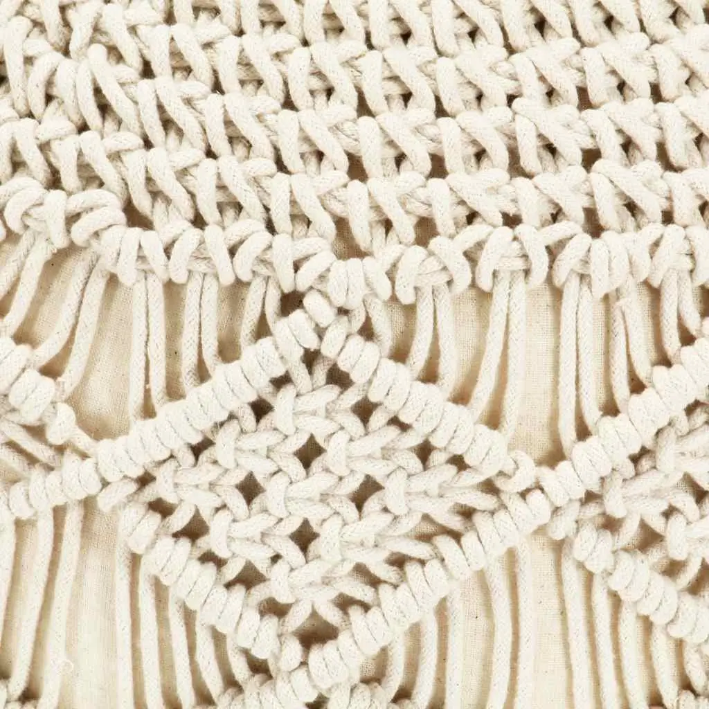 Macrame Pouffe Footstool Braided Cotton 45x30cm Beige