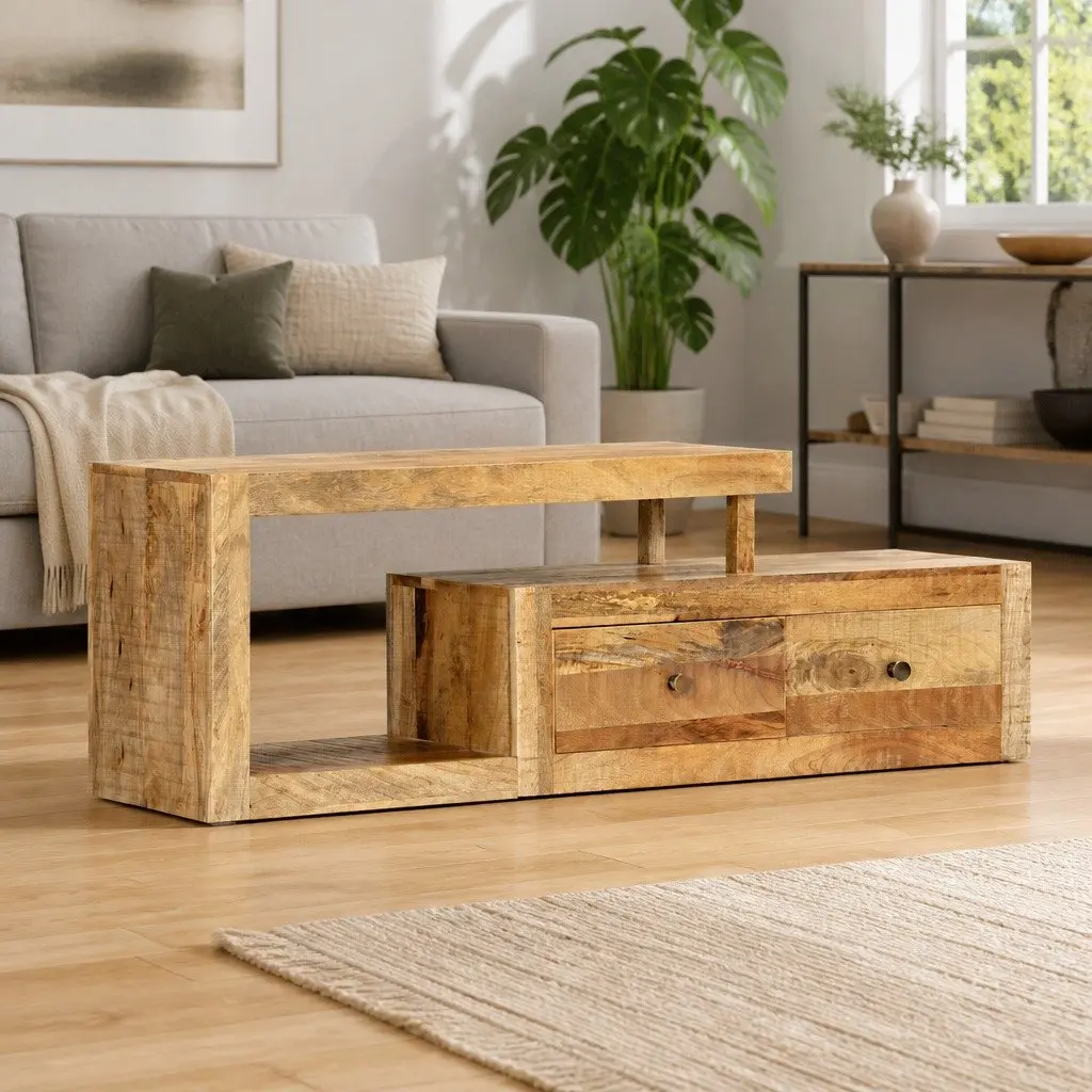 Solid Mango Wood TV Cabinet 120x30x40cm
