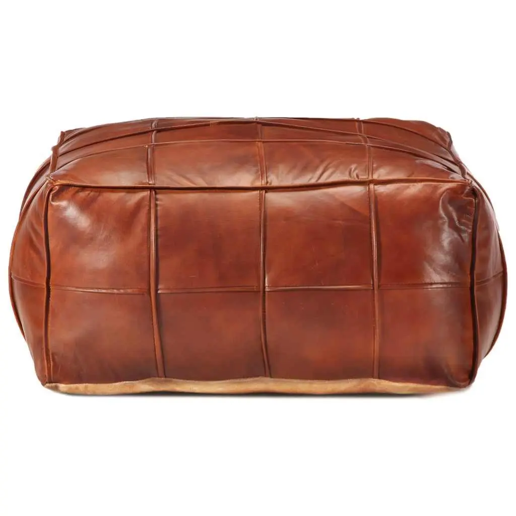 Pouffe Goat Leather 60cm Tan Footstool Ottoman Relaxing Seating Foot Rest Home Decor