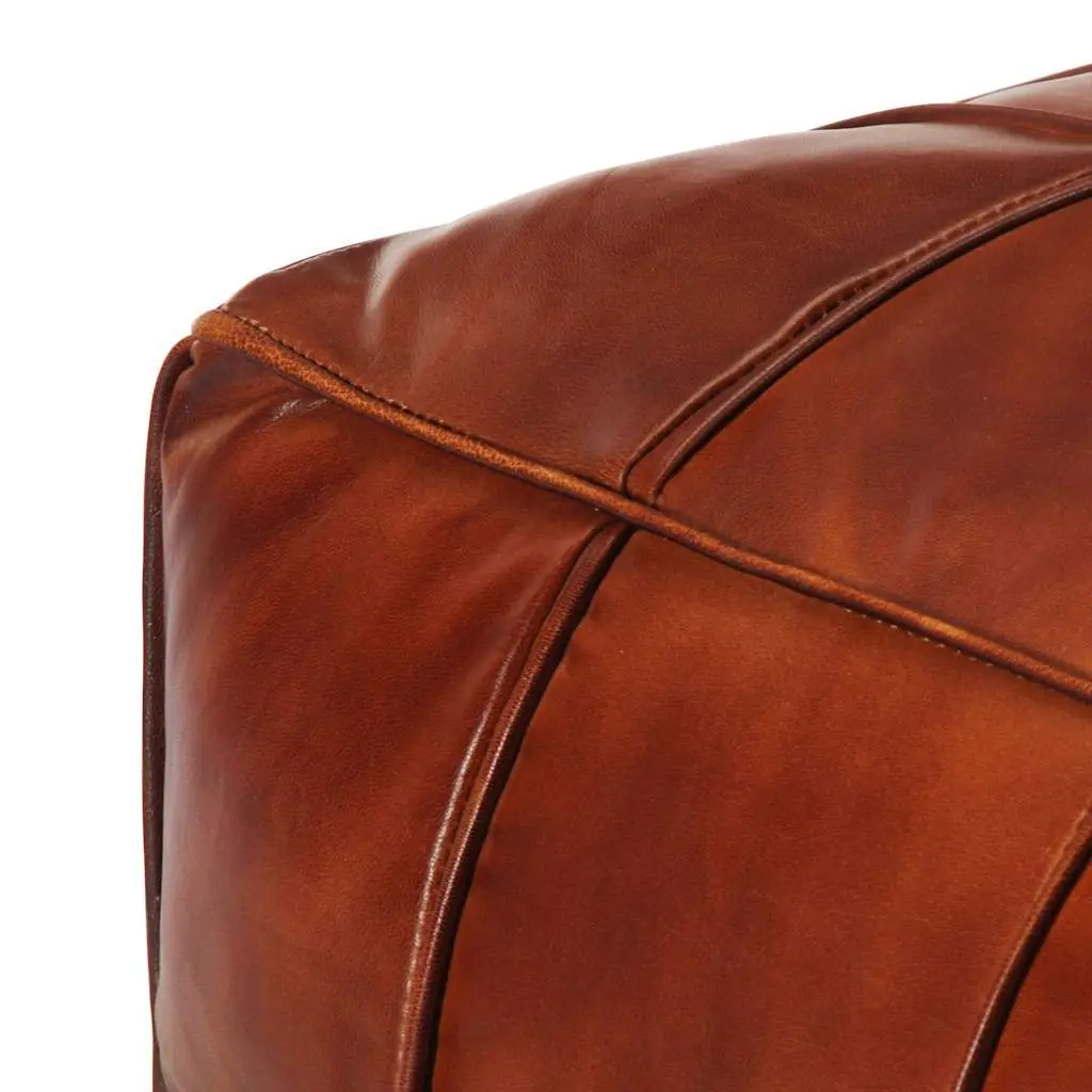 Pouffe Goat Leather 60cm Tan Footstool Ottoman Relaxing Seating Foot Rest Home Decor