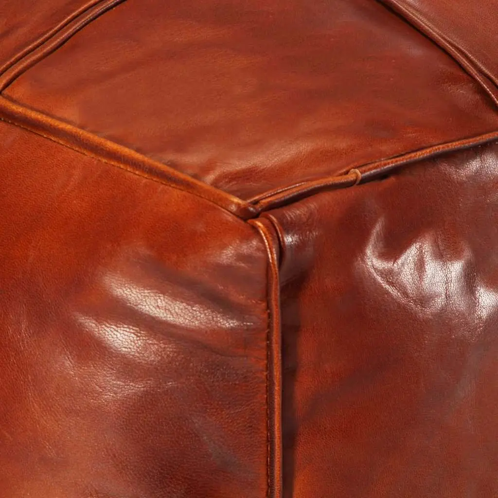 Pouffe Goat Leather 60cm Tan Footstool Ottoman Relaxing Seating Foot Rest Home Decor