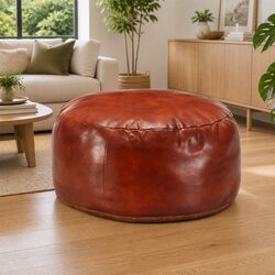 Stylish Brown Tan Leather Pouffe Footstool for Relaxation