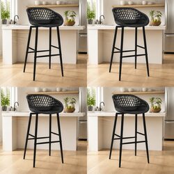 Set of 4 Black Bar Stools with Durable Design