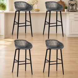 Set of 4 Grey Mesh Bar Stools with Backrest