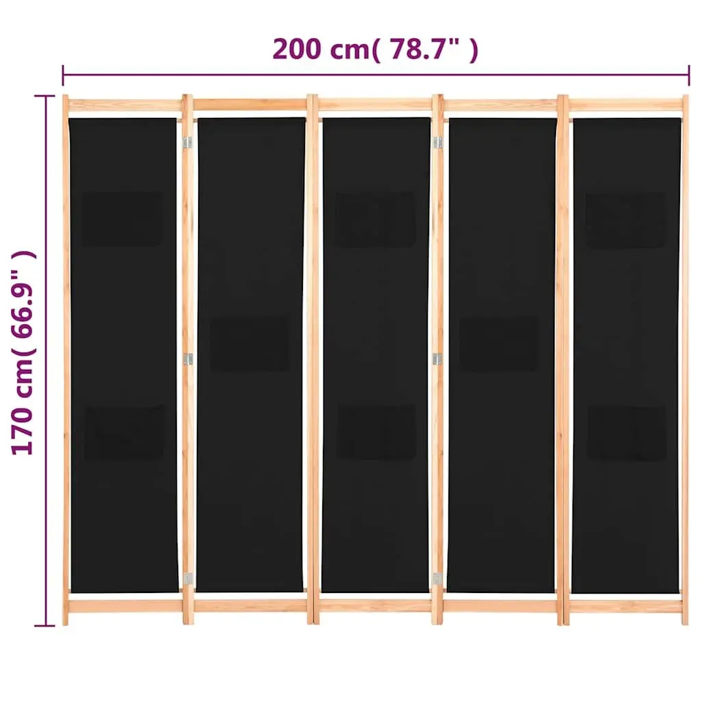 5-Panel Wooden Frame Fabric Screen Room Divider