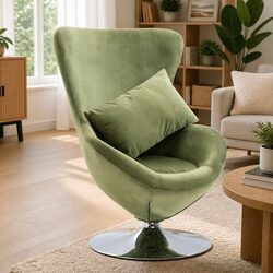 Green Velvet Swivel Egg Chair with Removable Cushion