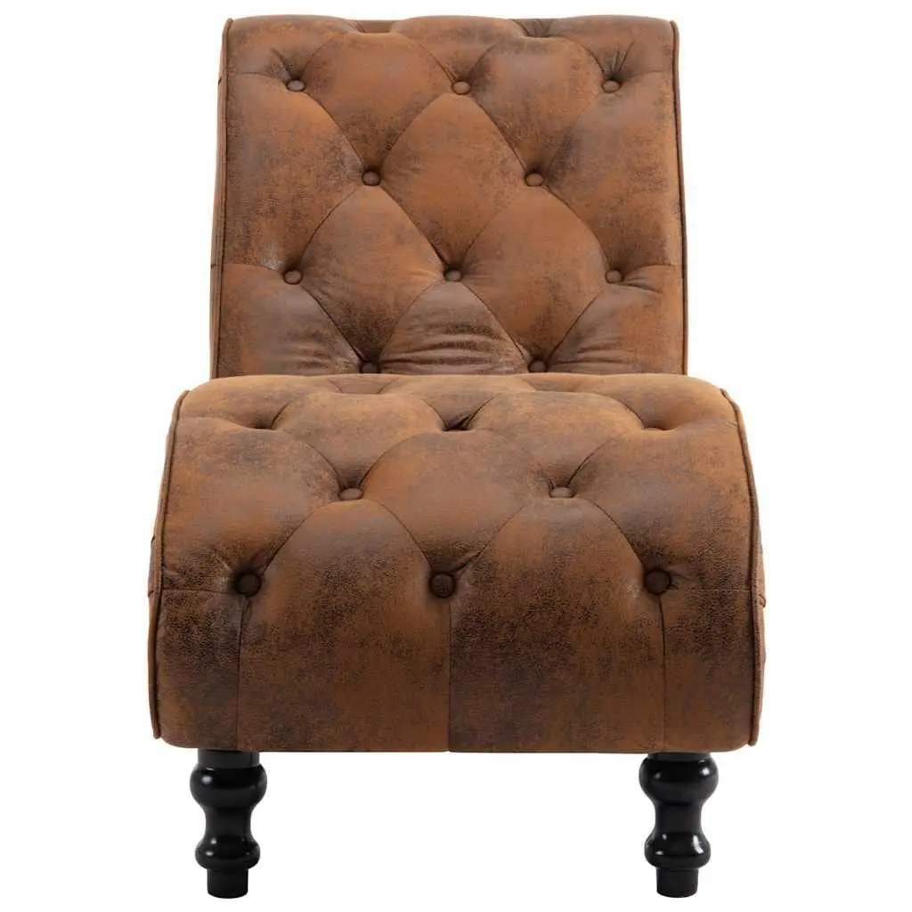 Chaise Lounge Faux Suede Leather Brown Padded