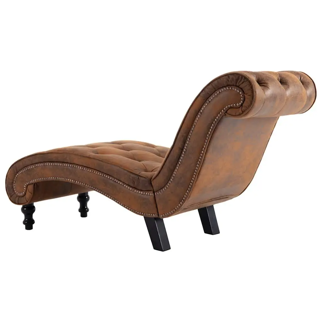 Chaise Lounge Faux Suede Leather Brown Padded