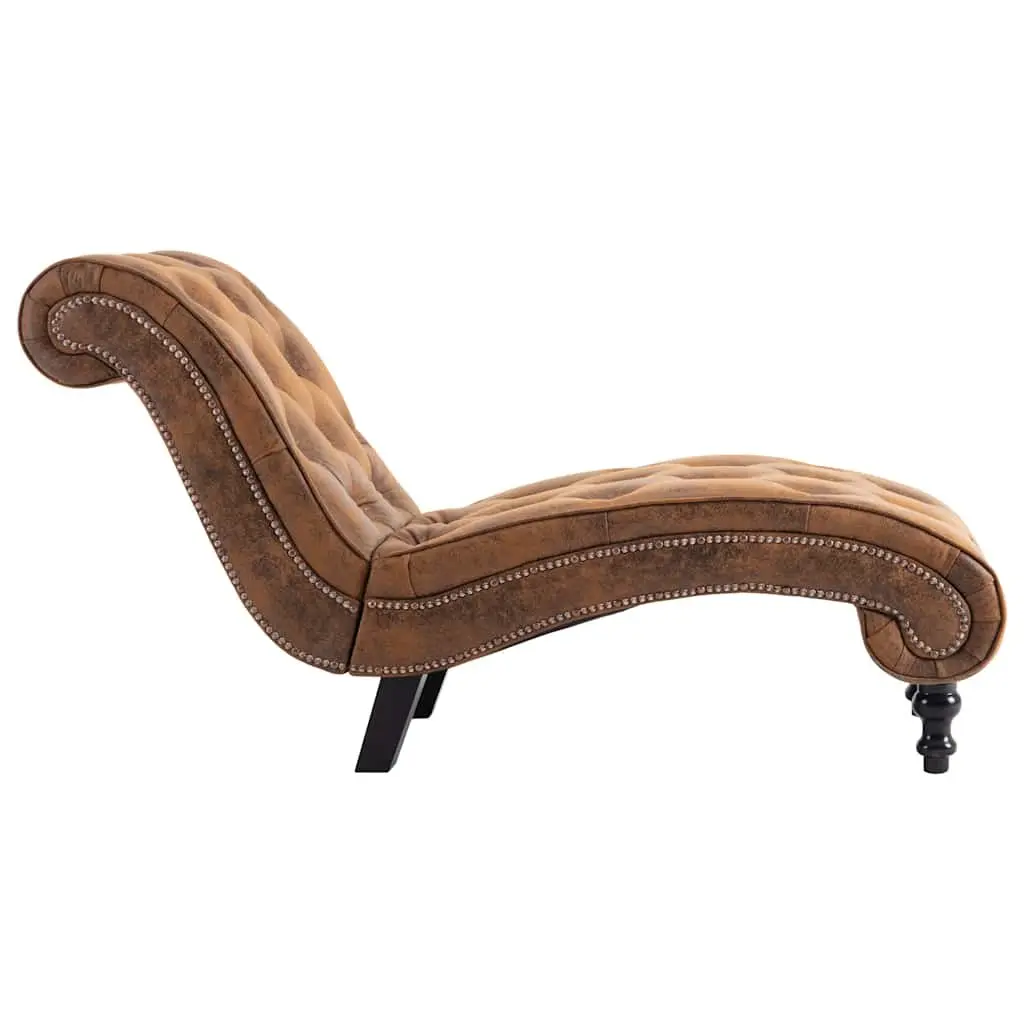 Chaise Lounge Faux Suede Leather Brown Padded